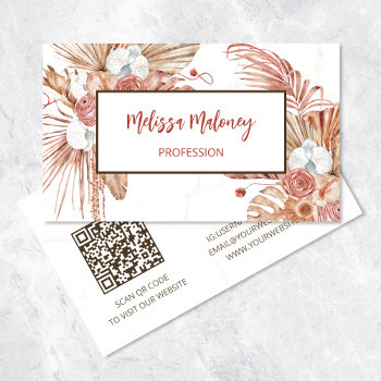 Qr Code | Watercolor Boho Tropical Flowers Business Card by NinaBaydur at Zazzle