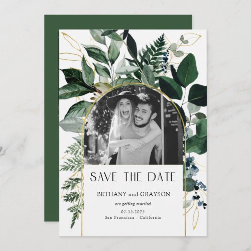 QR code watercolor botanical foliage Wedding photo Save The Date