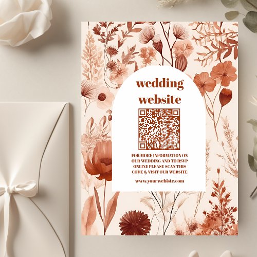 qr code  Watercolor  Burgundy Wildflowers Wedding Enclosure Card