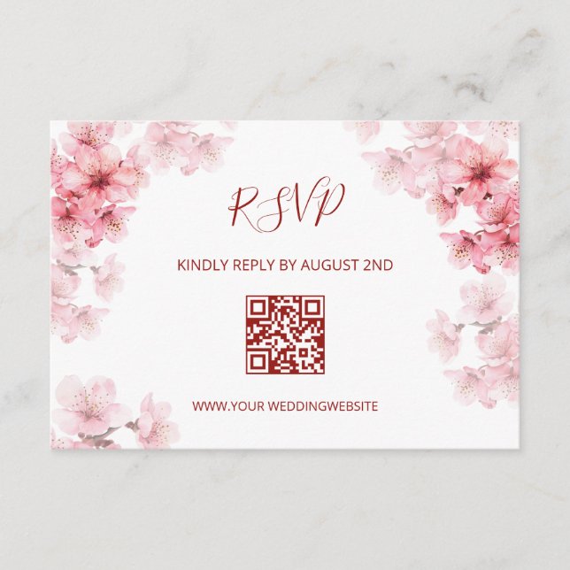 QR Code | Watercolor Cherry Blossom RSVP Enclosure Card (Front)