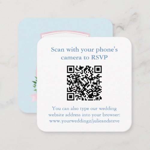 QR Code Watercolor Pink Blue Wedding RSVP Enclosure Card