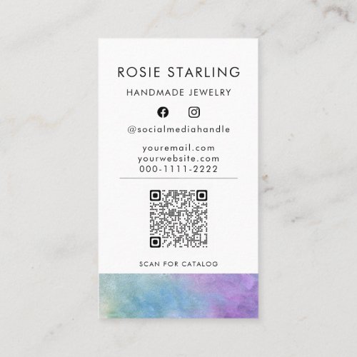 QR Code Watercolor Professional Jewelry Vertical Business Card