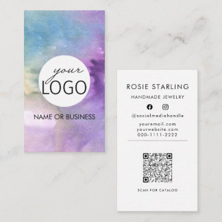 QR Code Watercolor Professional Logo Vertical Business Card