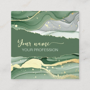 Qr Code Watercolor Sage Green Gold Square Business Card