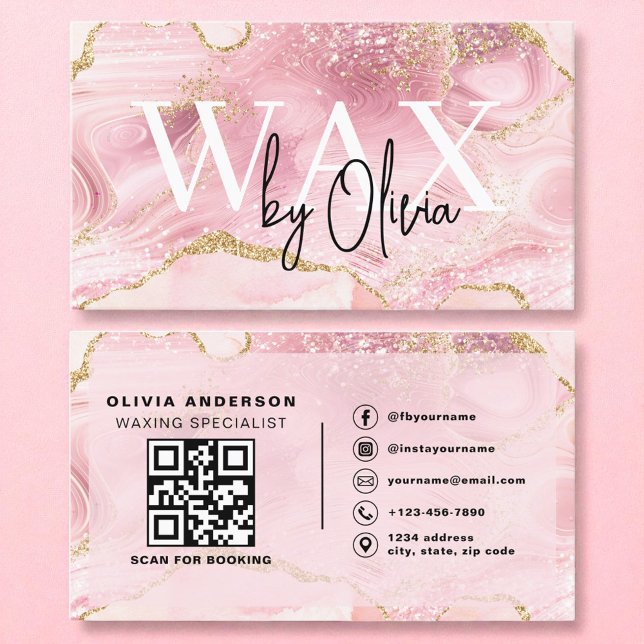 QR Code Wax Specialist Esthetician Agate Pink Business Card (Creator Uploaded)
