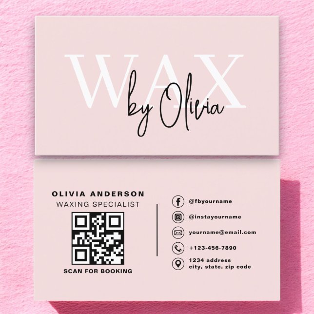 QR Code Wax Specialist Esthetician Blush Pink  Business Card (Creator Uploaded)