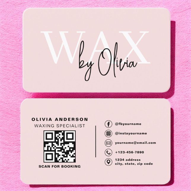 QR Code Wax Specialist Esthetician Blush Pink  Business Card (Creator Uploaded)