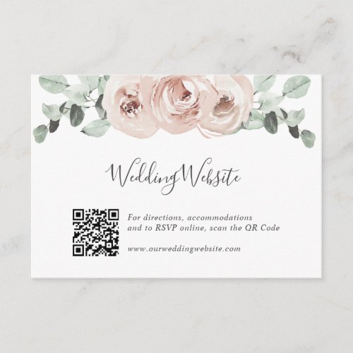 QR Code Website Floral Greenery Dusty Rose Wedding Enclosure Card