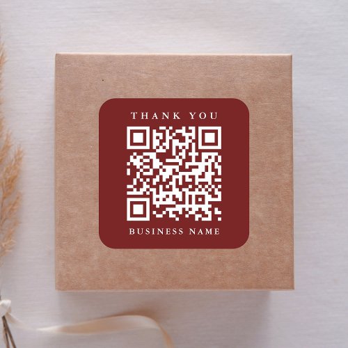 QR Code Website Link Thank You Business Red Square Sticker