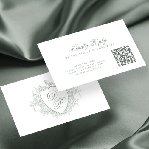 QR code website monogram sage green wedding Enclosure Card
