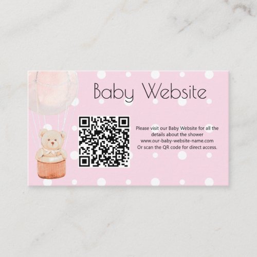 QR code website pink air balloon Baby Shower Enclosure Card
