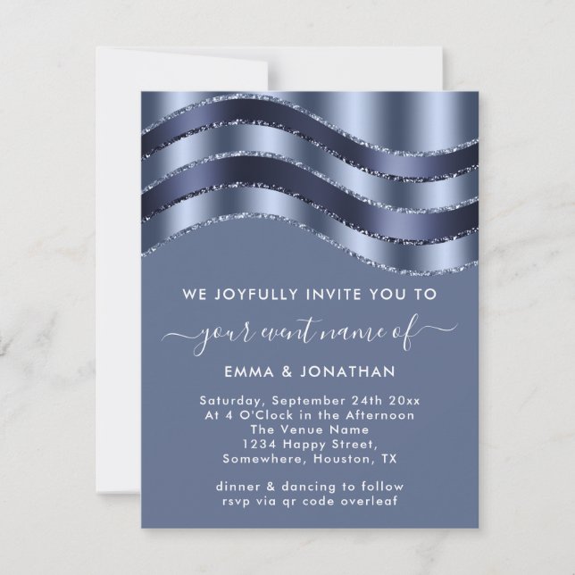 QR Code Wedding Bridal Shower Blue Navy (Front)