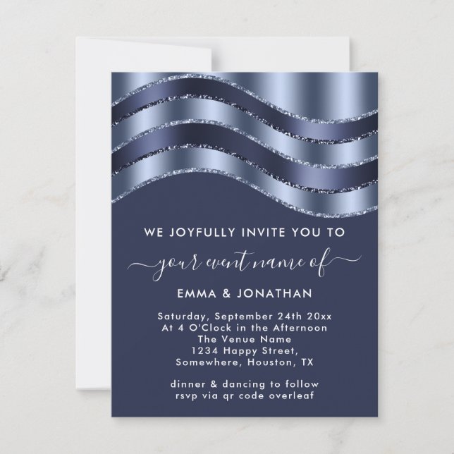 QR Code Wedding Bridal Shower Blue Navy Glitter (Front)