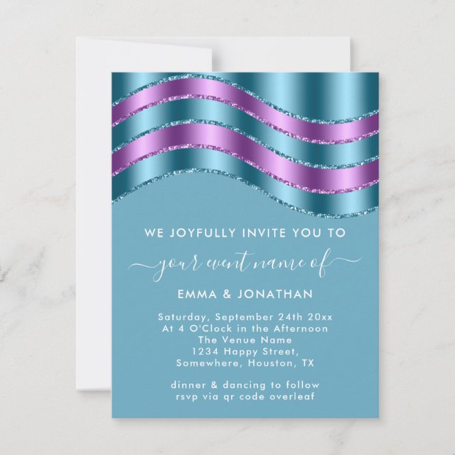 QR Code Wedding Bridal Shower Purple Teal Blue (Front)