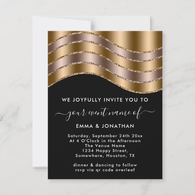 QR Code Wedding Bridal Shower Rose Gold Black (Front)