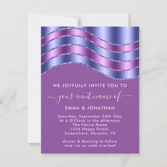 QR Code Wedding Bridal Shower Royal Blue Purple  (Front)