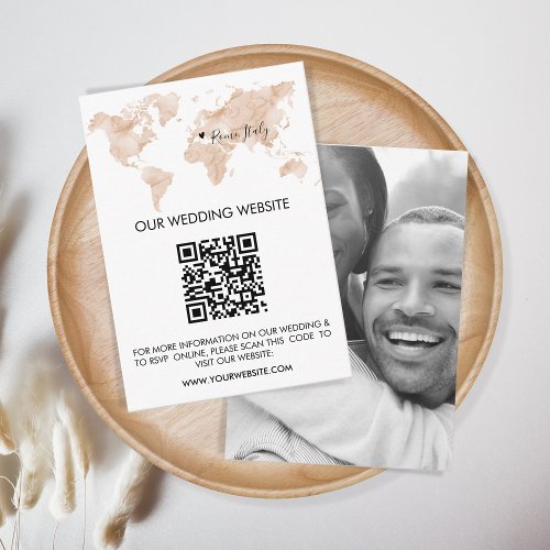 QR Code Wedding Destination World Map  Enclosure Card