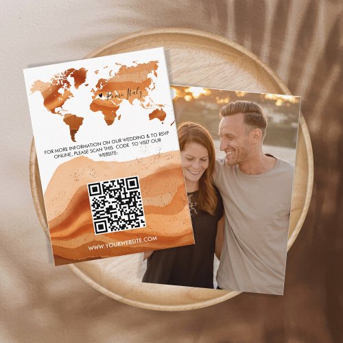 QR Code Wedding Destination World Map Terracotta Enclosure Card