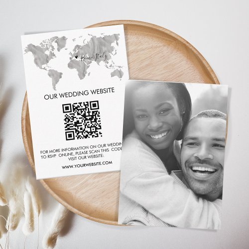 QR Code Wedding Destination World Map Travel Enclosure Card