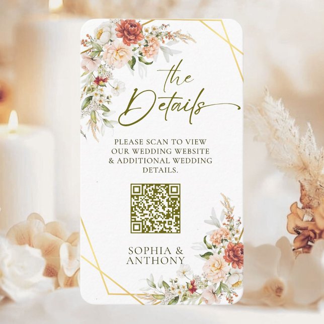  QR Code Wedding Details Boho Gold Foliage  Enclosure Card (Creator Uploaded)