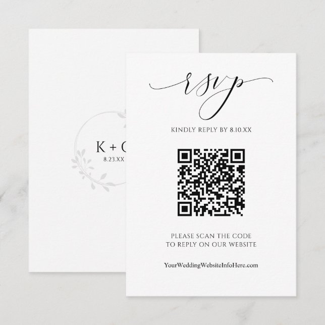 QR Code Wedding Modern Luxury Elegant Script RSVP  Card (Front/Back)