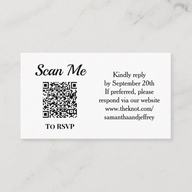 QR Code Wedding Online RSVP Black and White Enclosure Card (Front)