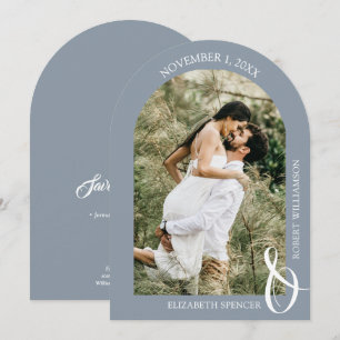QR Code Wedding Photo Save the Date Dusty Blue