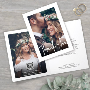 QR Code Wedding Photo Website Elegant New Address Letterpress Thank You Card