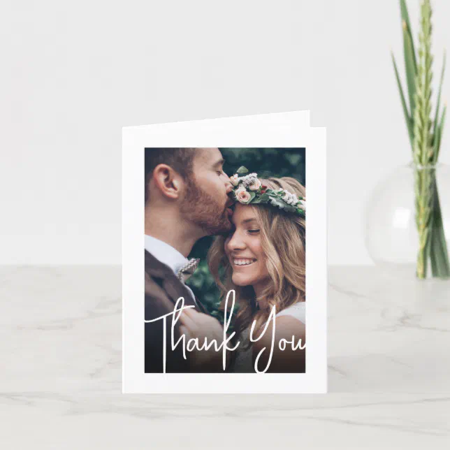 QR Code Wedding Photo Website Elegant New Address Thank You Card | Zazzle