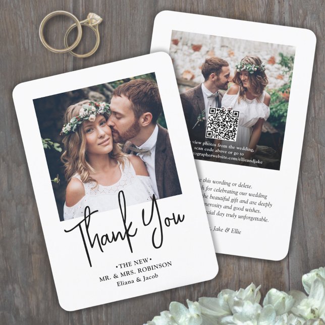 QR Code Wedding Photo Website Simple Modern Script Thank You Card (Creator Uploaded)
