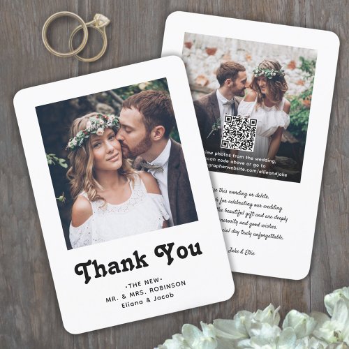 QR Code Wedding Photo Website Simple Retro Thank You Card