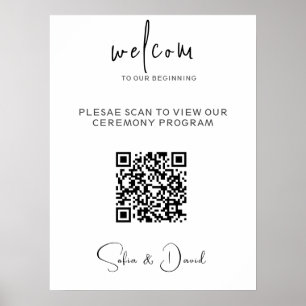 QR Code Wedding Program Template,Scannable Wedding Poster