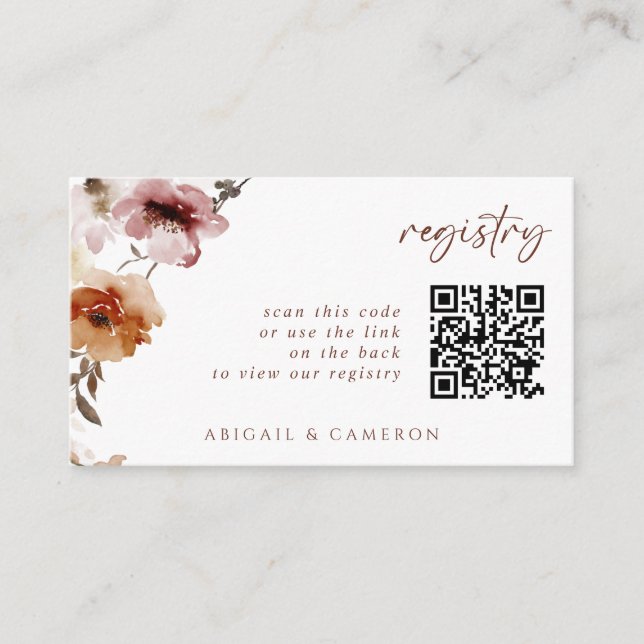 QR Code Wedding Registry Card Terracotta Floral (Front)