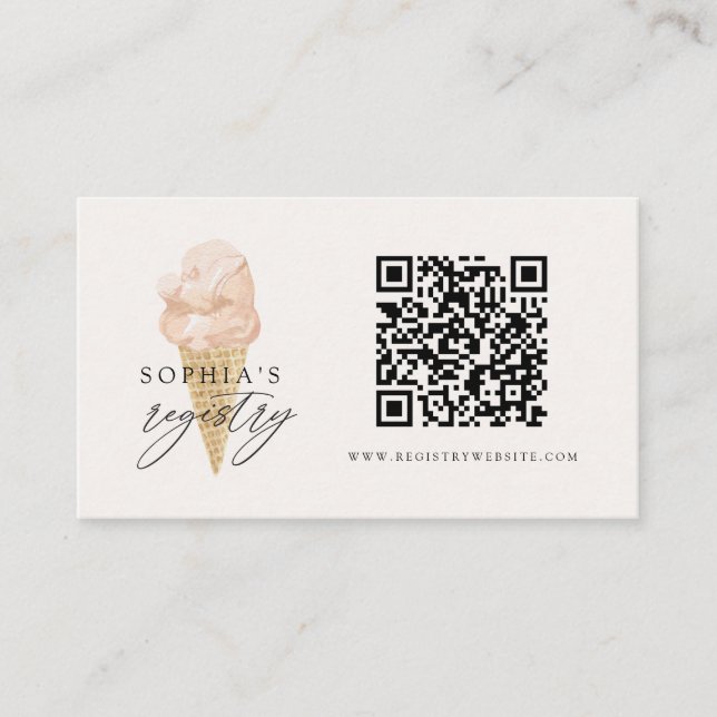 QR Code Wedding Registry Ice Cream Bridal Shower Enclosure Card (Front)
