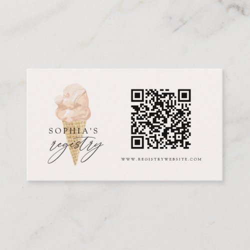 QR Code Wedding Registry Ice Cream Bridal Shower Enclosure Card