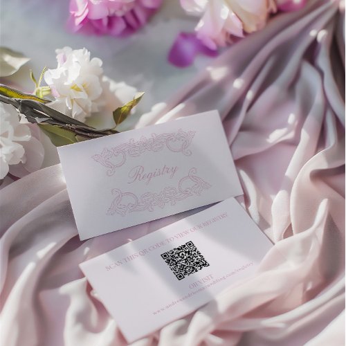 QR Code Wedding Registry Pink Elegant Vintage  Enc Enclosure Card