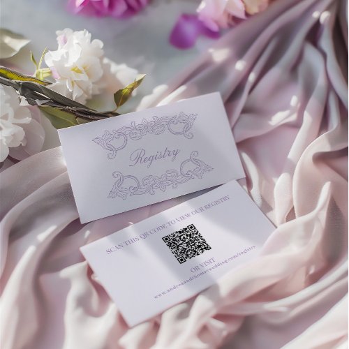 QR Code Wedding Registry Purple Elegant Vintage Enclosure Card