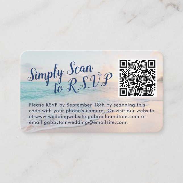 QR Code Wedding RSVP Beach Destination Enclosure Card (Front)