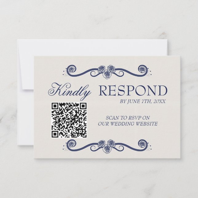 QR Code Wedding RSVP Card | Elegant Boho Old Money (Front)