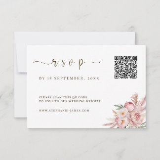 QR Code Wedding RSVP Card with Pink Florals