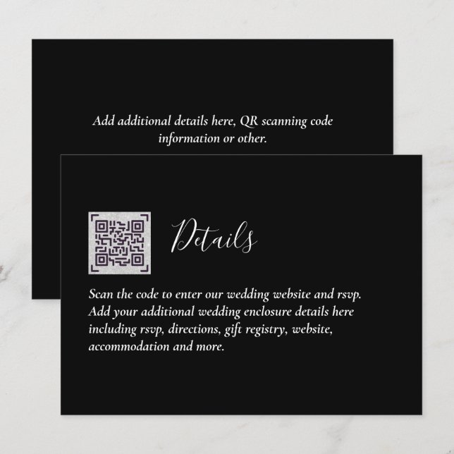 QR Code Wedding RSVP Details Gifts Hotel Website Enclosure Card (Front/Back)