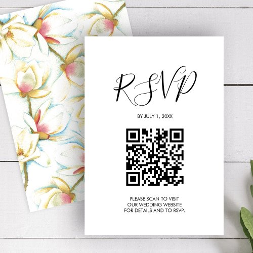 QR code Wedding RSVP Floral Enclosure Card