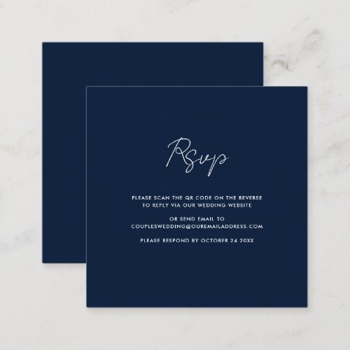 QR Code Wedding RSVP Navy Blue Enclosure Card