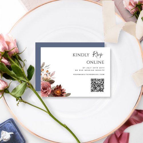 QR Code Wedding RSVP Online Burgundy and Blue Enclosure Card