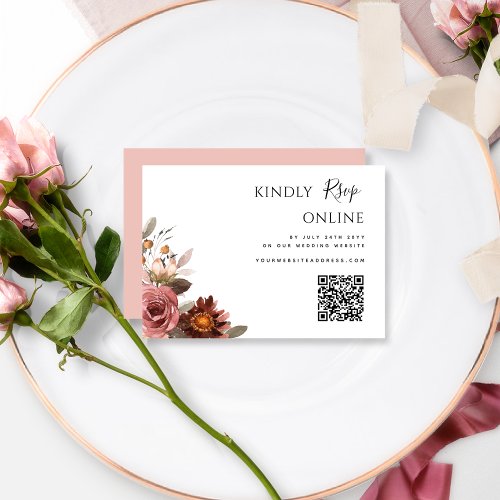 QR Code Wedding RSVP Online Burgundy Blush Pink Enclosure Card