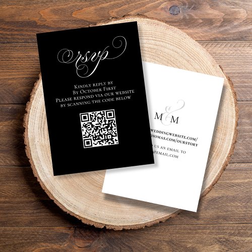QR Code Wedding RSVP Online Minimalist Black White Enclosure Card
