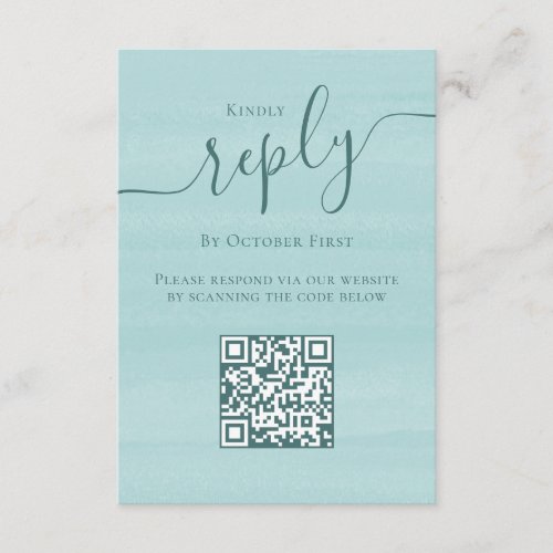 QR Code Wedding RSVP Online Simple Turquoise  Enclosure Card