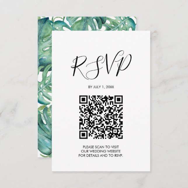 QR code Wedding RSVP Pink Tropical Enclosure Card (Front/Back)