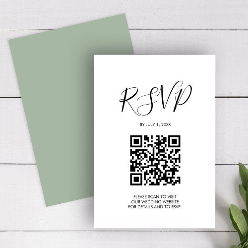 QR code Wedding RSVP Sage Green Enclosure Card