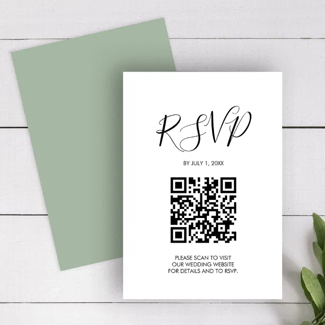 Qr Code Wedding Rsvp Sage Green Enclosure Card Zazzle